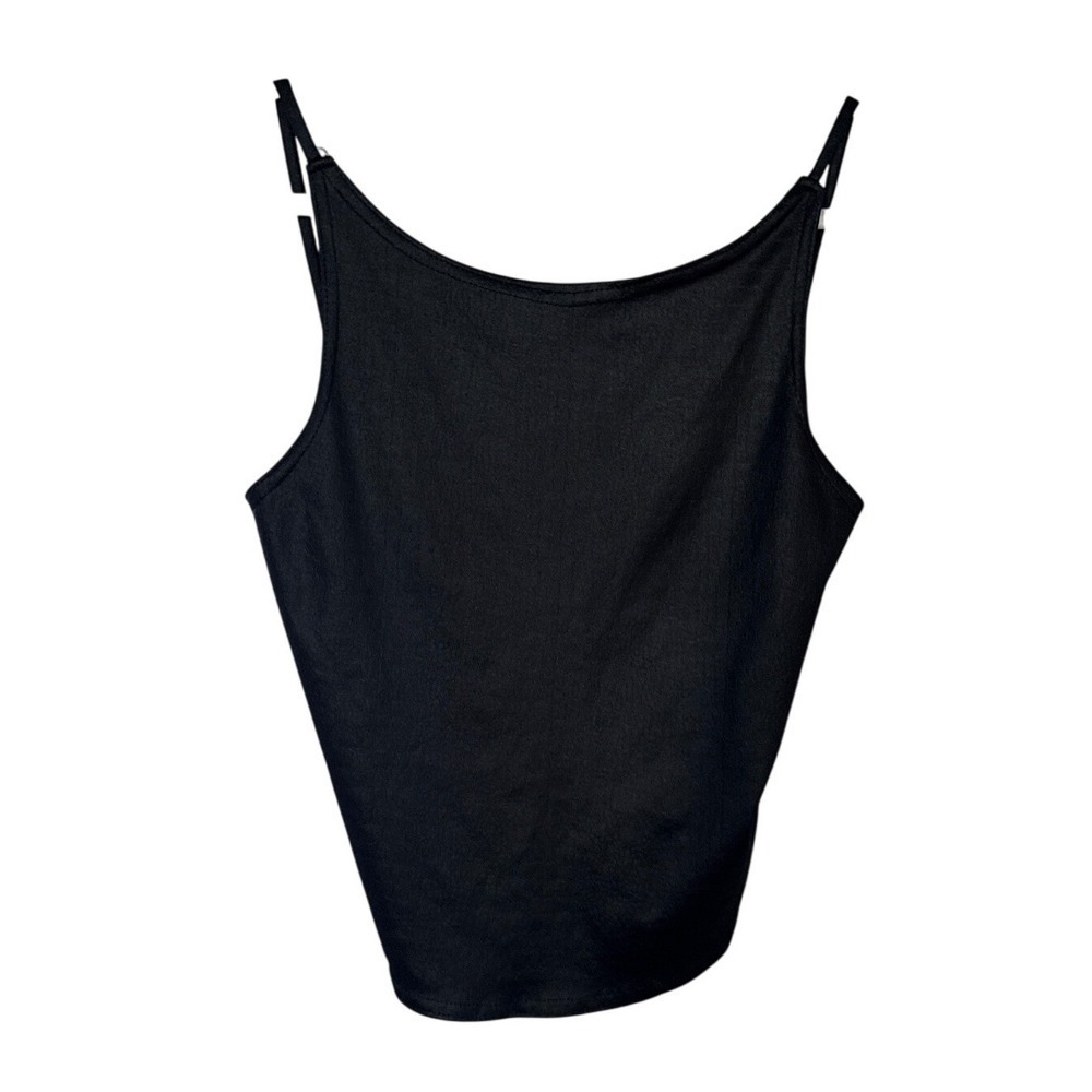 Womens Y2K Black Spagetti Strap Open Tie Back Camisole Top Large Whimsigoth USA